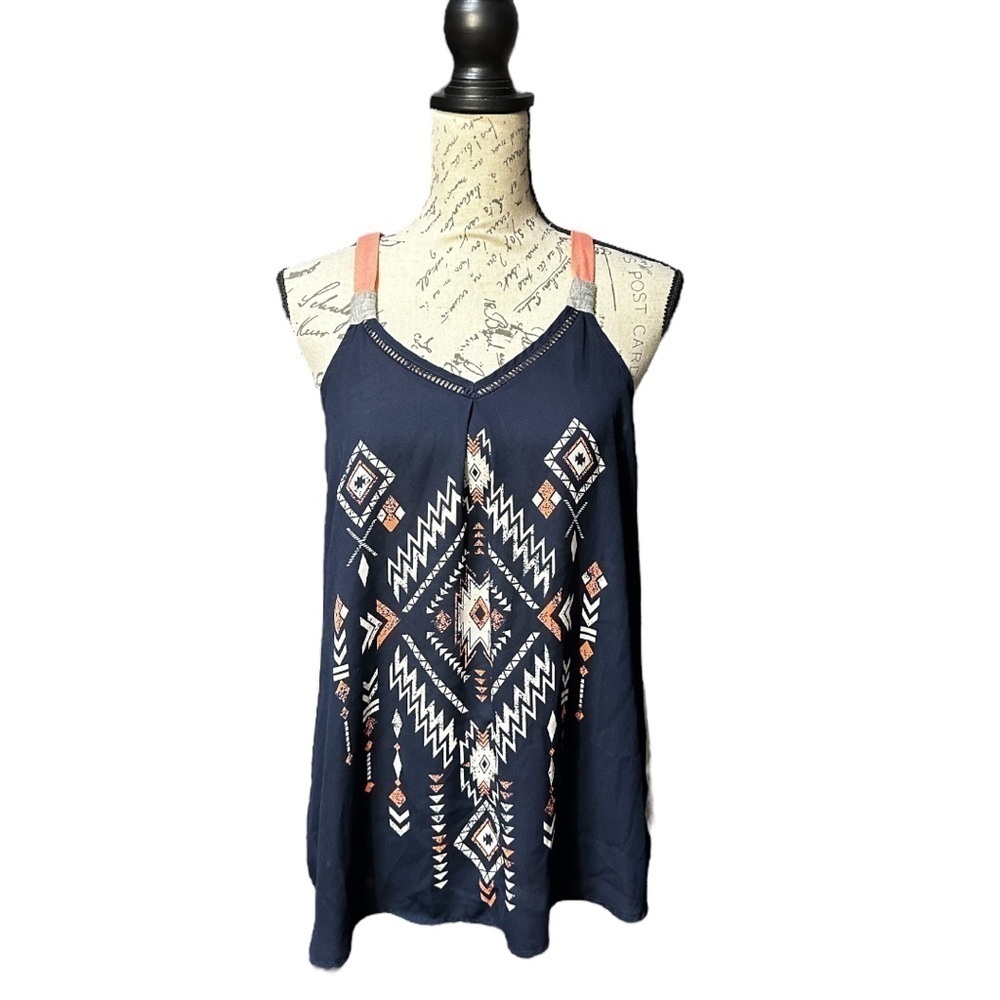 Rewind Aztech Style Blue and Gray Tank Top Size Medium